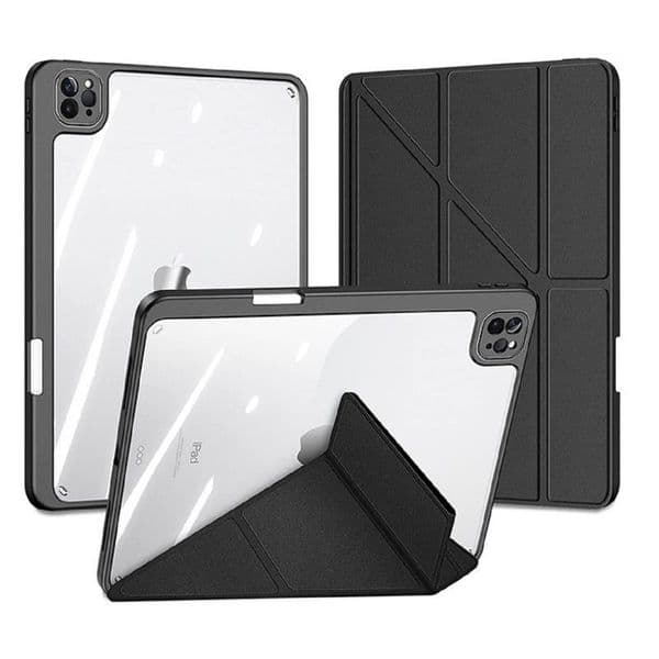 PU Leather Acrylic Clear Back Stand Smart Cover pen Pencil Holder for 2024 Air 11 13 M2 Pro 11 13 M4 10.9 iPad 7/8/9/10th Generation Mini 6 With Pen Tray Transparent Back Shell