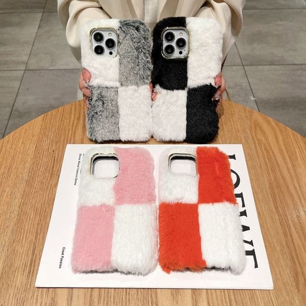 Fluffy Fur Fuzzy Hybrid Color Cases For Iphone 17 Air 16 15 14 Pro Max 13 12 11 X XS XR 8 7 Plus Fashion Hair Plush Soft TPU Girl Lady Women Chromed Metallic