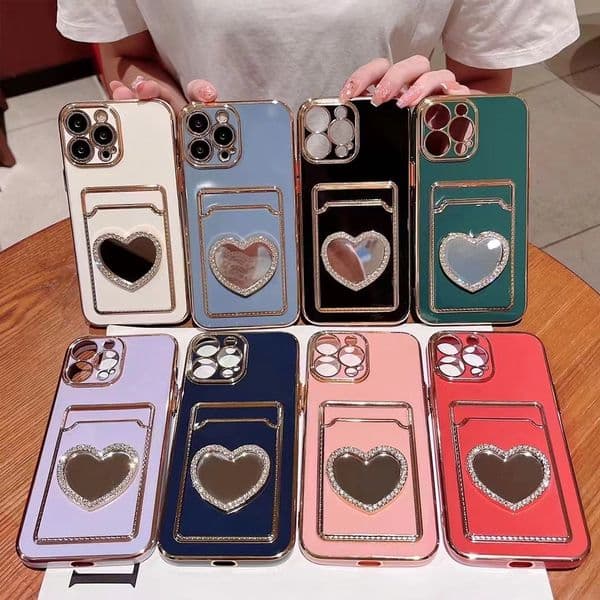 DHCP Electroplated mobile phone case For iPhone14ProMax 14Pro 14 13ProMAX with Love mirror and add-in card