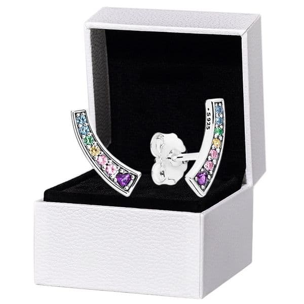Colorful stone Rainbow Stud Earrings Authentic 925 Sterling Silver designer Earrings Women Wedding Party Jewelry Crystal earrings with Luxurious Retail Box Set