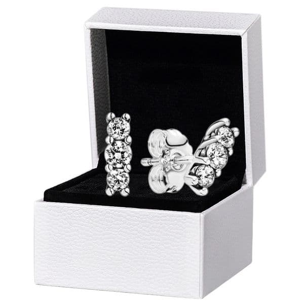 Sparkling Three Stone Stud Earrings Authentic 925 Sterling Silver designer Earrings Women Wedding Party Jewelry Crystal earrings with Luxurious Retail Box Set