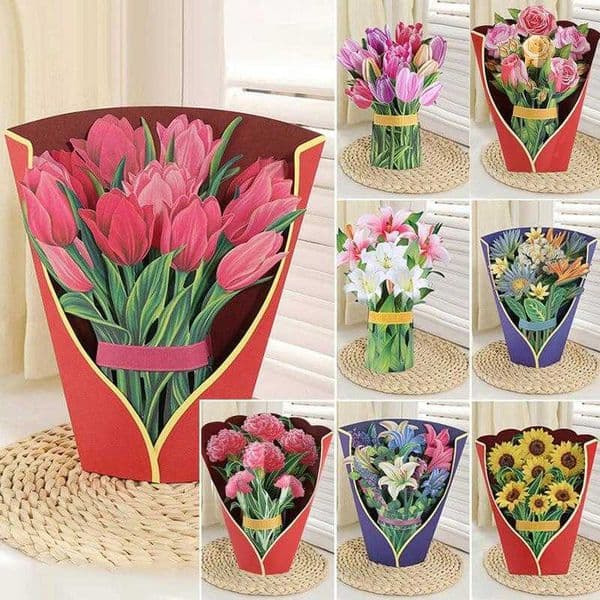 Gift Cards 3D PopUp Bouquet Card Creative Eternal Flower Thank You Card Holding Flowers Blessing Gift Mothers Day For Gift Z0310