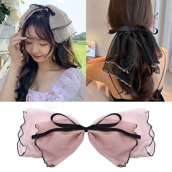Mesh Large Bow Hair Clip Hair Accessories Organza Ponytail Clip Handmade DIY Korean Elegant Ins Chiffon Spring Clips
