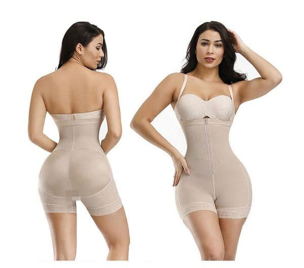 Women Bodysuit Waist Tummy Control Shapewear Sculpting Open Bust Body Shaper Butt Lifter Thigh Slimmer Zipper Closure