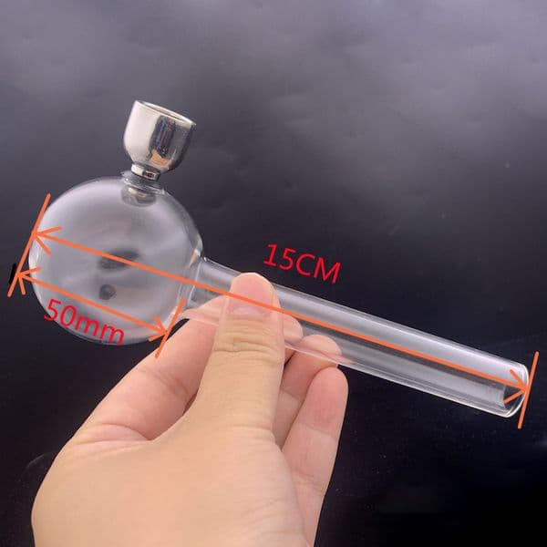 Wholesale Thick Heady Big 4.5inch Clear glass oil burner pipe with metal tobacco bowl for smoking dry herb