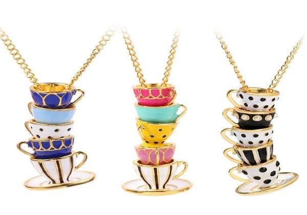 Pendant Necklaces Boho Hand Made Tea Cup Necklace Woman Collier Sweater Chain Clothing Accessories Long Enamel Collane Jewelry
