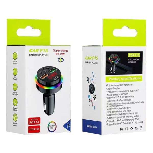 F15 F16 F17 F18 F19 Supercharge Transmitters RGB Light Car Mp3 Player Bluetooth 5.0 FM Wireless Handsfree Kit 5V 3.1A PD 25W USB C Chargers