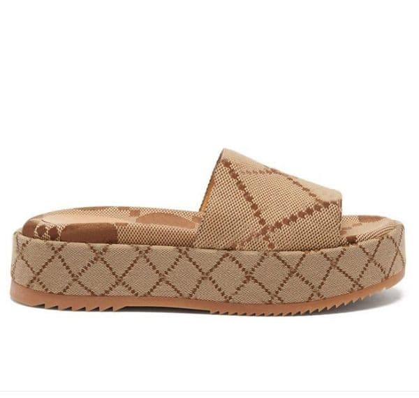 2023 womens slipper designer wedge luxury slides Multicolor letter printed canvas 55mm Platform Sandal heel Beige Flora print canvas sliders Size US 5-12 Dark blue