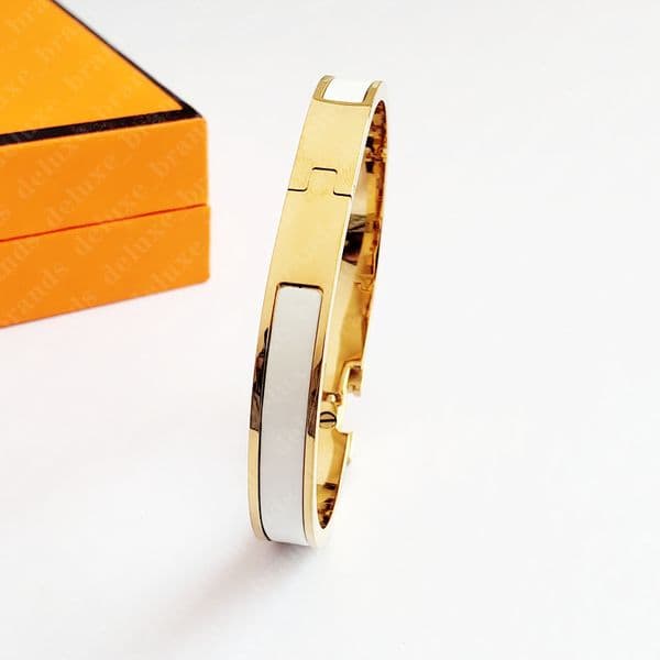 Classic Designer Bracelet Steel Brand Gold Ladies 8mm Wide Band with Gift Bag