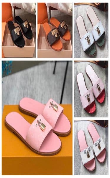 Designer Women Classic Slippers Sexy Summer Luxury Flat Lock Mule Checkered Slides Flip Flops Womens Beach Outdoor Party Sandals S