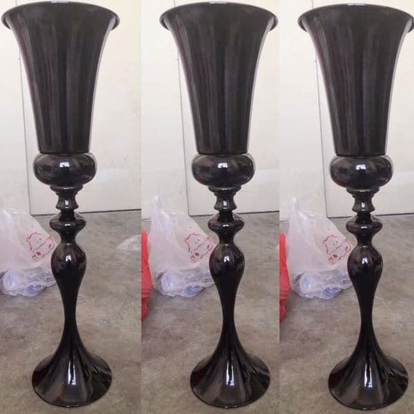 Wholesale Large Tabletop Tall Wedding Metal Flower Vase Black Modern Luxury Table Centerpieces Vase imake877