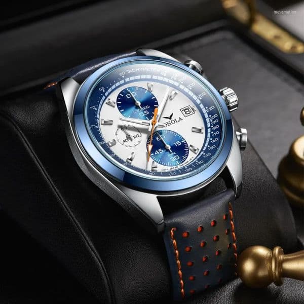 Wristwatches Fashion Business Casual Multifunctional Men's Quartz Watch Leather Strap Sports Waterproof Men Chronograph Reloj Hombre