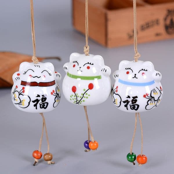 Japanese style cat ceramic wind chimes car hanging ornaments door ornaments ceramic trinkets Travel gifts
