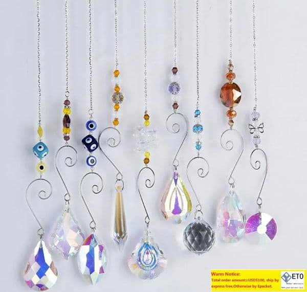 Crystal Sun Catchers Garden Decoration with Chain Colorful Glass Pendants Hanging Beaded Prism Ornament Window Patio Party Decor