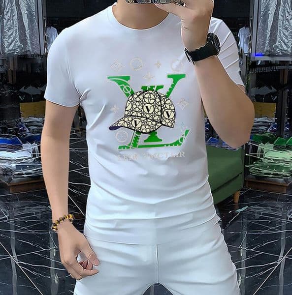 Men's T-Shirts 2023 New Men's Short Sleeve T-shirt Letter Printed Pure Cotton Men's Round Neck Top