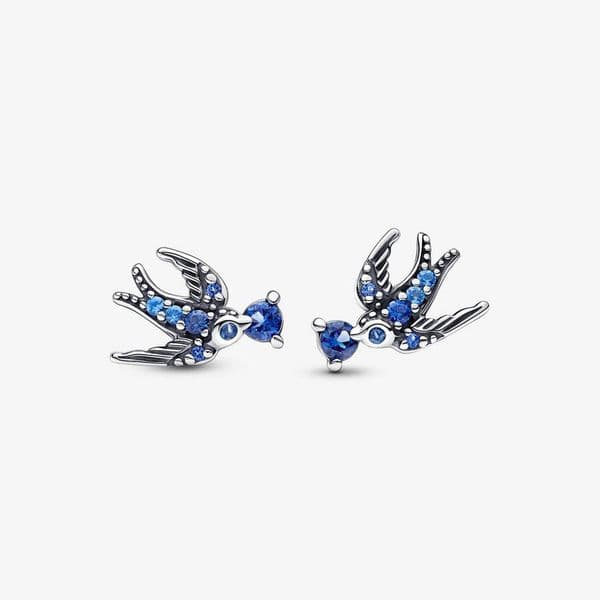 Sparkling Swallow Stud Earrings Authentic 925 Sterling Silver designer Earrings Women Wedding Party Jewelry Crystal earrings with Luxurious Retail Box Set