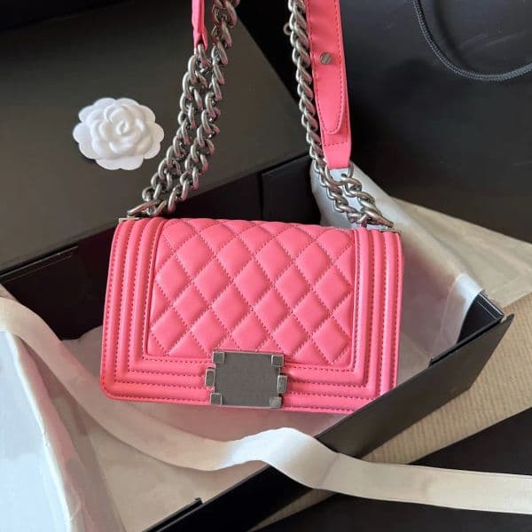 Classic Diamond Quilted Le Boy Flap Sheepskin Shoulder Crossbody Bags Sier/gold Hardware Chain Bag Women Square Handbags Outdoor Sacoche Purses 20CM