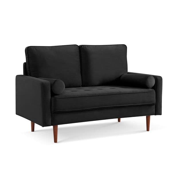 57.1 Inches Upholstered Tufted Sofa Loveseat Contemporary Velvet Couch Bolster Pillows Sofa for Bedroom, Living Room - Black SS2788V-BK2S