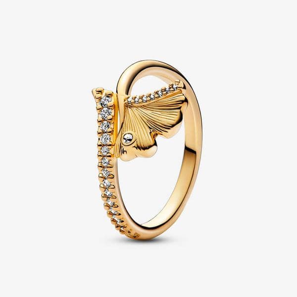 Golden Ginkgo Leaf RING 925 Sterling Silver Luxurious RING set Women Girls Wedding Gift Jewelry Gold Crystal Diamond Stacking rings with Retail Box wholesale
