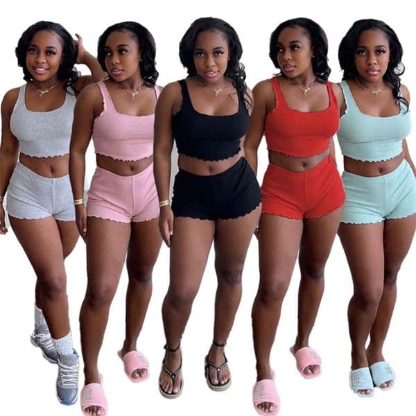 2023 Designer Women Tracksuits Summer Sports Outfits Ladies Two Piece Shorts Set solid color sleeveless crop tank tops vest and shorts Suits 7113