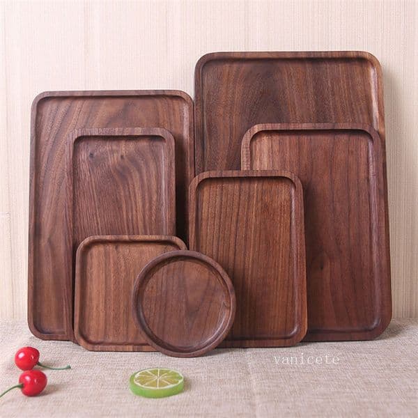 Black Walnut Tray Pad Wooden Food Fruits Mats Cake Dessert Serving Trays Snack Dessert Pizza Sushi Bread Plate LT474