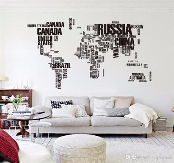 Big letters world map wall sticker decals removable world map wall sticker murals map of world wall decals art home decor280K
