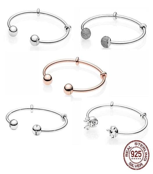 925 Sterling Fit Original Charms Heart T-Bar Cuff Sparkling Disc Clasp Chain Bracelet Women Jewelry