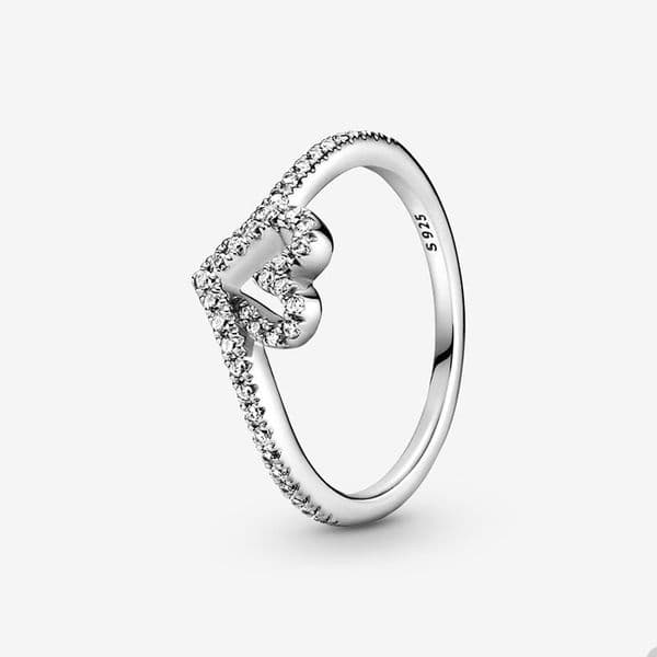 Sparkling Wishbone Heart Ring Authentic Sterling Silver Wedding Rings Jewelry For Women Crystal Diamond ring with Retail Box