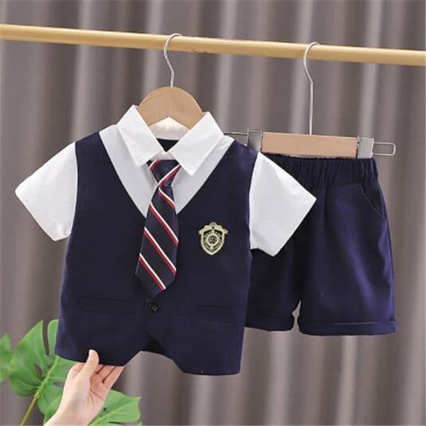 Designer 2026 Summer Children Clothing Sets Kids Short Sleeved Shirt Bowtie Pants 2 baby Piece Suit Toddler Baby Fashion Outfits Gentleman Boys Apparel Free S
