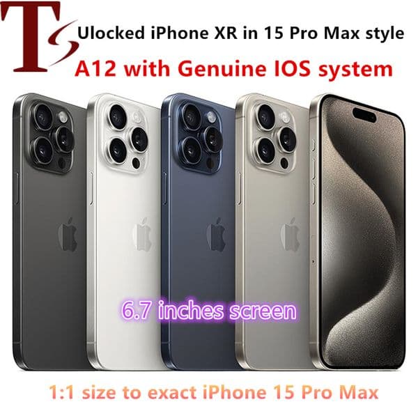 Original Unlocked iPhone XR Converted to iPhone 15 Pro Max 6.7-inch OLED Display, Triple Camera Look, 3GB RAM, 64GB/128GB/256GB, Unlocked