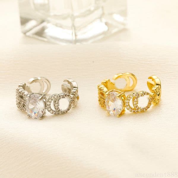 Jewelry Designer Rings Women Letter Gold Plated Stainless Steel Dia Gemstones Fine Finger Love Ring Christmas Gifts