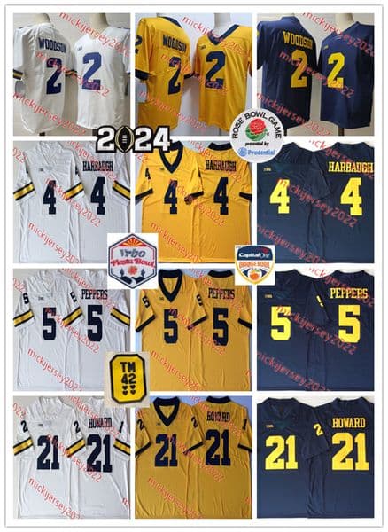 Jabrill Peppers Charles Woodson Football 2024 Champions Jersey Stitched Mens #4 Jim Harbaugh 21 Desmond Howard Jerseys