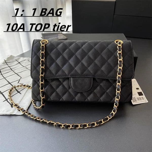 Top10A designer bag women wallet black handbag caviar bags gold chain bag classic flap 25CM designer shoulder bag luxury designer bags channel satchel