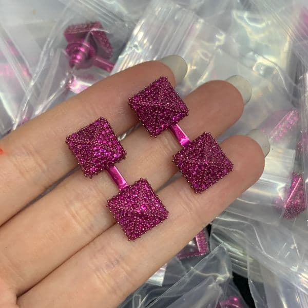 Rock European American Personalized Ear Stud Square Full Diamond Rivet Earrings Hip-hop PunkThree-Dimensional Geometric Conical Earring Jewelry Wholesale XD3