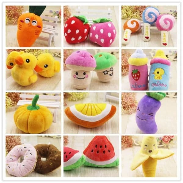 Various Dog Toy Pet Puppy Cat Plush Toy Sound Chew Squeaker Funny Chicken Banana Stra Duck Shaped Toys Lovely Pet Toys
