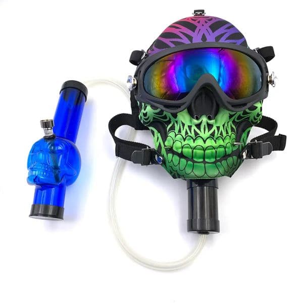 Silicone Face Mask Bong Smoking Gasmask Gas Mask Bongs Skull Pattern Acrylic Water Pipe with Sun Glasses Masquerade Masks Dry Herb Hookah LL