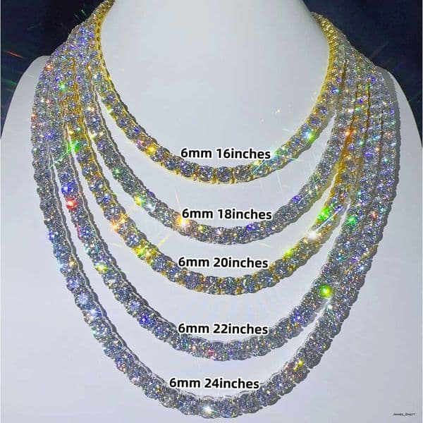 Hip hop Jewelry 6.5mm 925 Silver VVS Diamond necklace chain Fashion Iced out Moissanite Tennis Chain