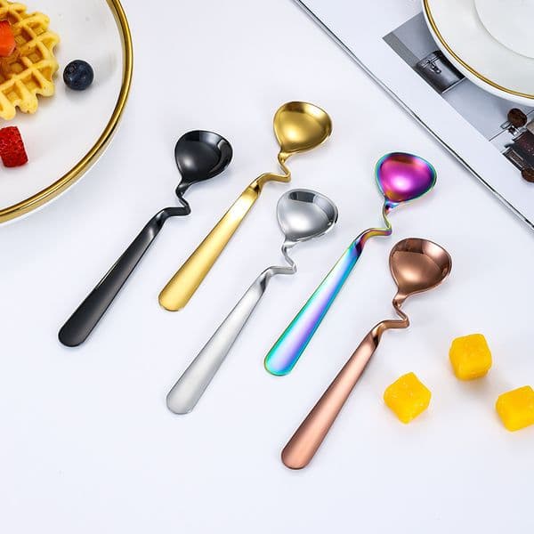 Stainless Steel Honey Spoons Multifunctional Milk Coffee Mixing Spoons Teaspoon With Curved Handle LX6301