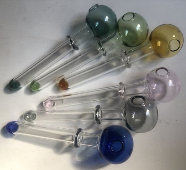 Glass Oil Burner Pipe 5 inch Thick Smoking Dry Herb Tobacco Burning Tube 30mm Ball Handle Nail Hand Pipes