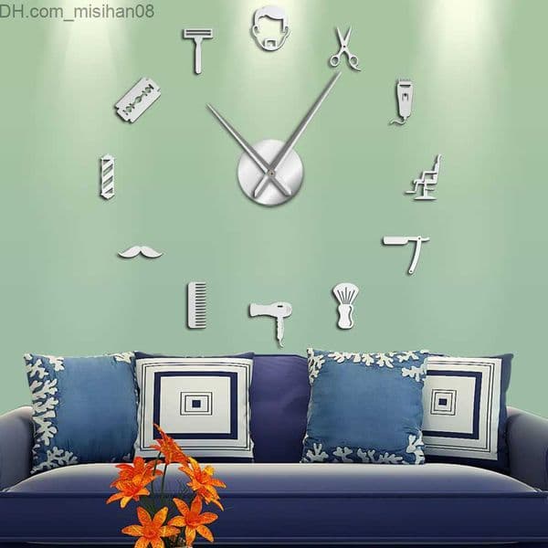 Wall Clocks Beard Style Barber Shop Large DIY Silent Wall Clock Men's Hair Style Mustard Beard Men's Barber Tool Decoration Giant Silent Watch Z230710