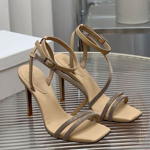 Rhinestones Embellished Sandals Heeled Silletto heels 10cm women's luxury designers leather outsole Evening party shoes factory footwear