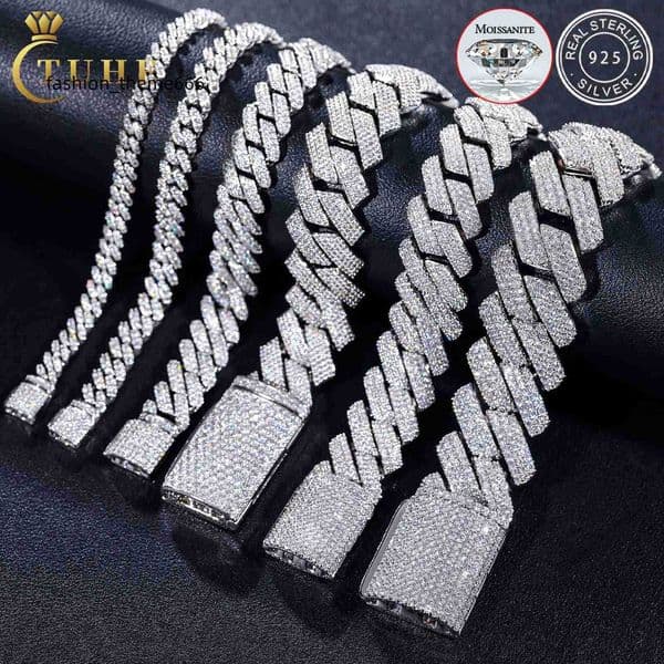 charm bracelets 8mm25mm pass diamond tester 925 sterling silver full vvs moissanite iced out cuban link anklet bangle bracelet for men women