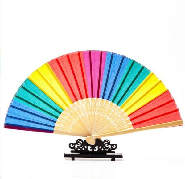 Rainbow Hand Held Folding Fan Silk Folding Hand Fan Vintage Style Rainbow Design Held Fans Party Supplies JL1571
