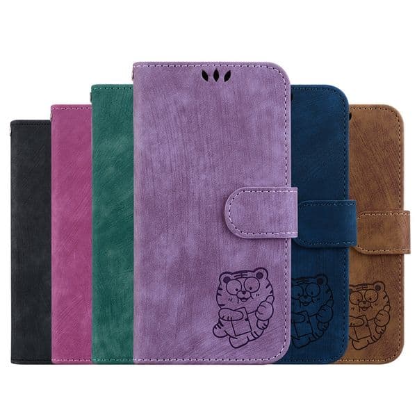 17E Cute Tiger PU Leather Wallet Cases For Iphone 17 Air 16 16E 15 14 Plus 13 Max 12 11 Pro XR XS 8 7 TPU Imprint Animal Credit ID Card Slot Holder Luxury Flip