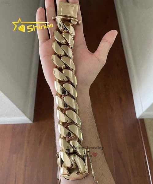 New Arrival 28mm 520g 9.5" Custom Made Hip Hop Jewelry Real Gold 14k Plating 999 Solid Silver Gold Cuban Bracelet