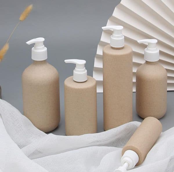 wholesale Wheat Straw Lotion Pump Bottle PET Shampoo Shower Gel Cosmetic Container Refill Facial Cleanser Bottle