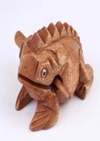 Thailand Lucky Frog with Drum Stick Traditional Craft Home Office Decor Wooden Art Figurines Miniatures1576665 LL