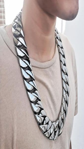 31mm Chains Super Heavy Curb Cuban Necklace For Boys Mens Silver Color 316L Stainless Steel Link Chain 1636inch Rock jewelry LHN3