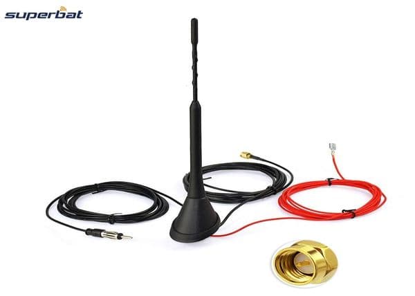 Superbat Car Antenna for DAB DAB AMFM Radio Builtin Amplifier SMA Male Connector Universal Roof Mount Rod Antenna 5m Cable T200
