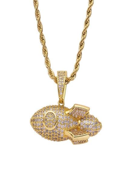 New Men039s Cool Golden Rocket Iced Out Pendant Necklace Fashion Hip hop Rock Jewelry With Rope chain For Gift